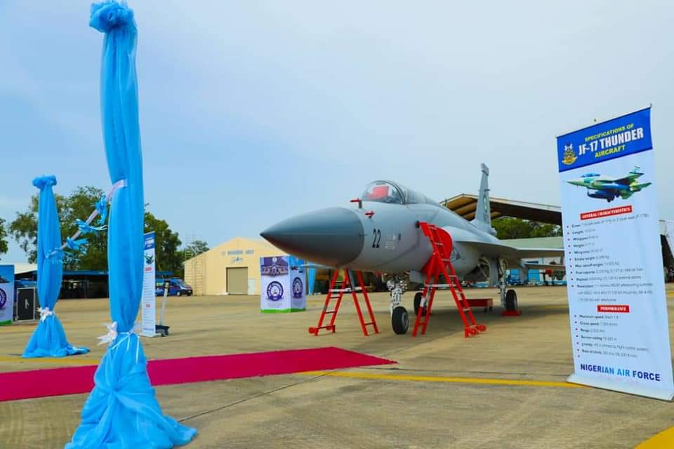 JF-17 Thunder aircraft is seen on display at Nigerian Air Force Base, Makudri on May 21, 2021. (Photo courtesy: DGPR Air Force)