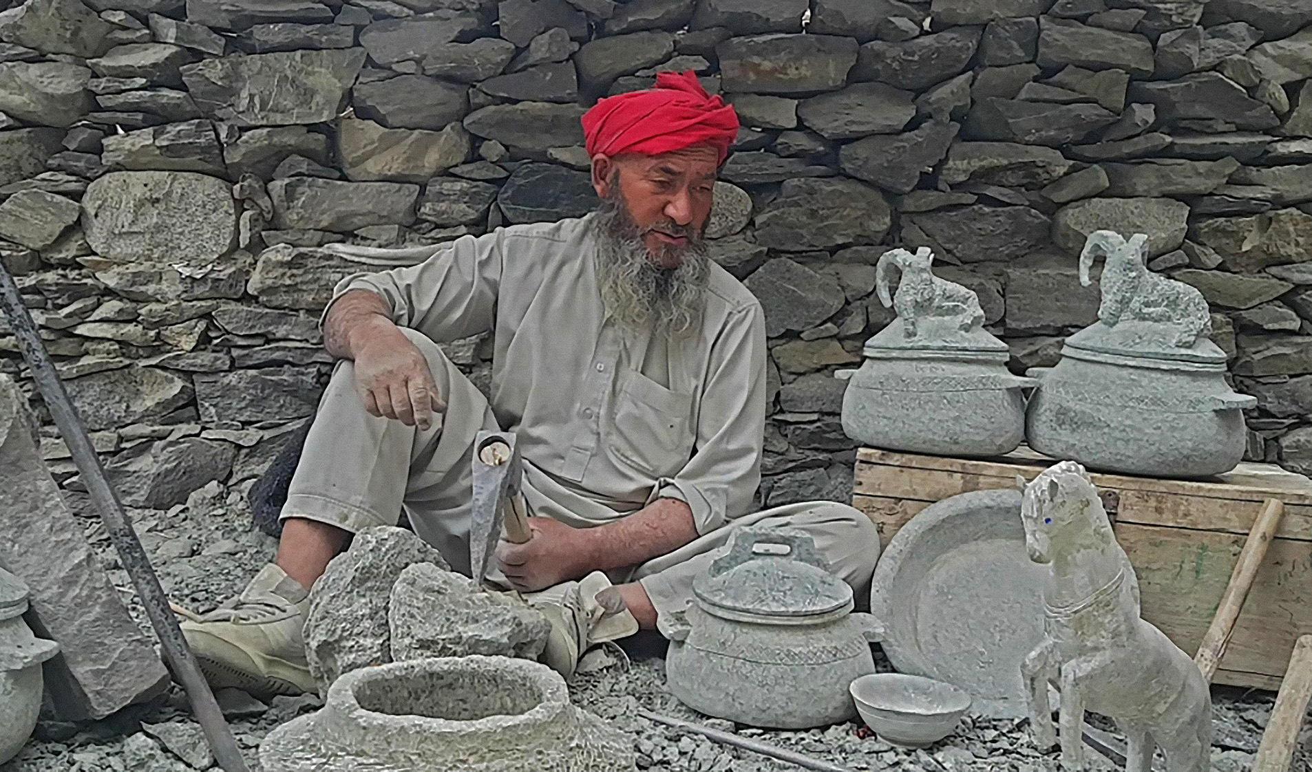 Artisan Ghulam Haider is seen at this workshop in Chorbat Valley, Gilgit-Baltistan, Pakistan, on June 23, 2021. (AN photo by Nisar Ali)
