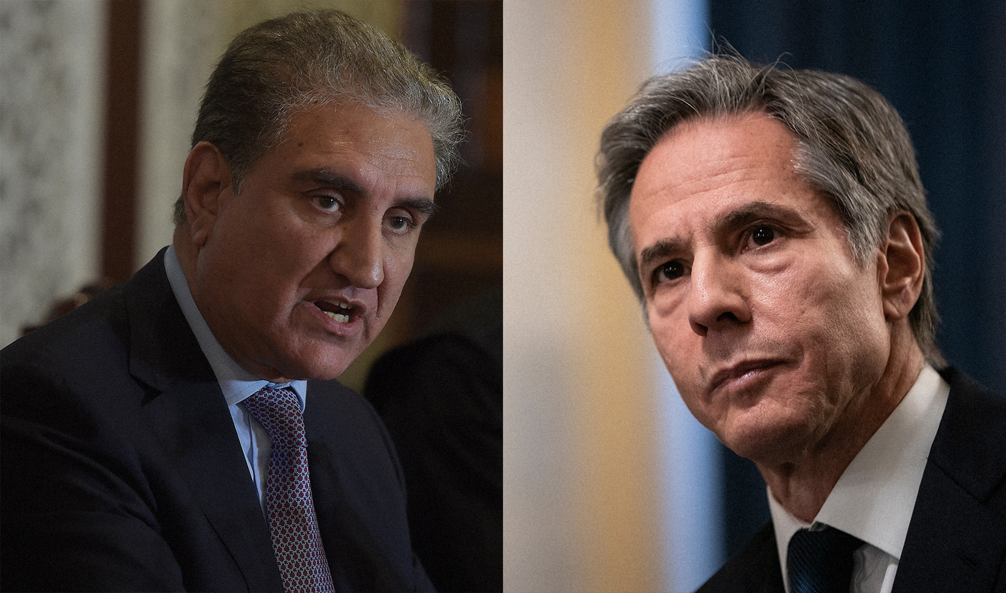 Pakistan's foreign minister Shah Mahmood Qureshi, left, and US Secretary of State Antony J. Blinken. (AFP photos)