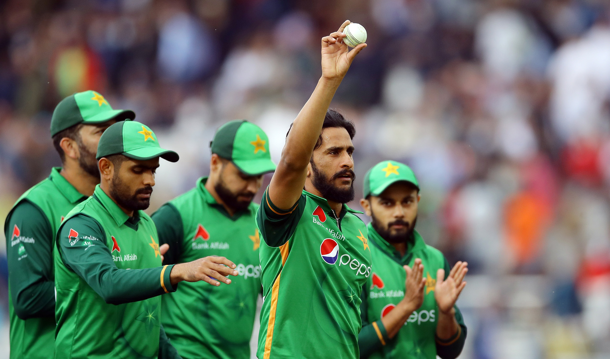 Pakistan's Hasan Ali celebrates taking the wicket of England's Saqib Mahmood during the second ODI cricket match between England and Pakistan at Lord's, London, on July 10, 2021. (REUTERS)