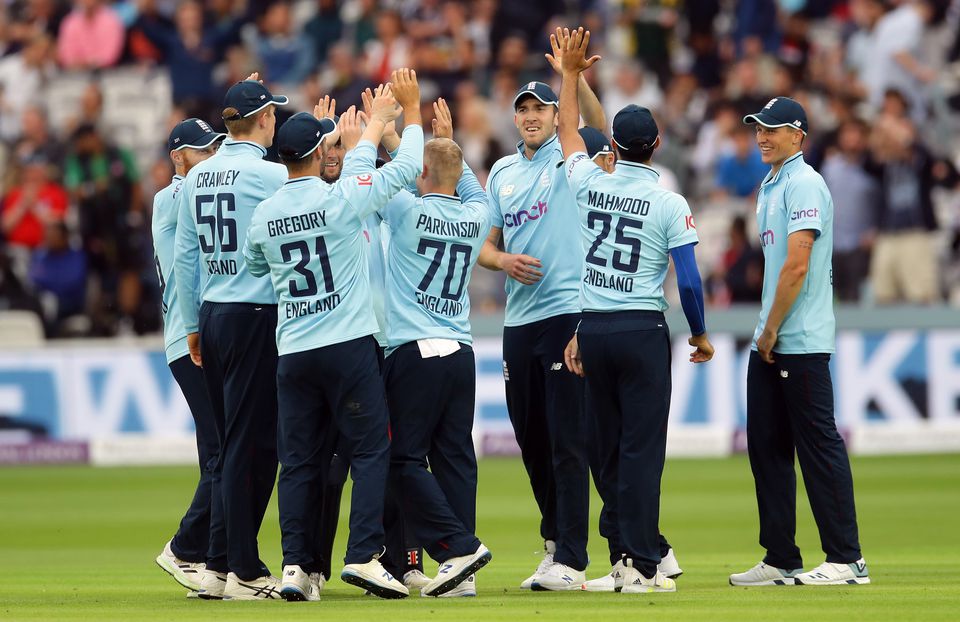 Cricket - Second One Day International - England v Pakistan - Lord's, London, Britain - July 10, 2021 England's Craig Overton celebrates taking a catch to dismiss Pakistan's Saud Shakeel off the bowing of Matt Parkinson. (REUTERS)