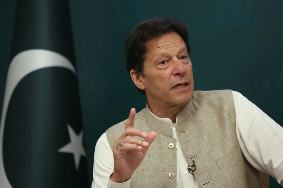 Pakistan's Prime Minister Imran Khan speaks during an interview with Reuters in Islamabad, Pakistan June 4, 2021. (REUTERS)