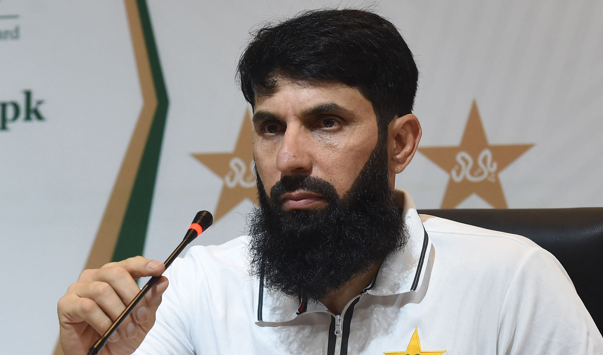 Pakistan's cricket coach Misbah-ul-Haq speaks during a press conference in Lahore on June 19, 2021. (AFP/File)
