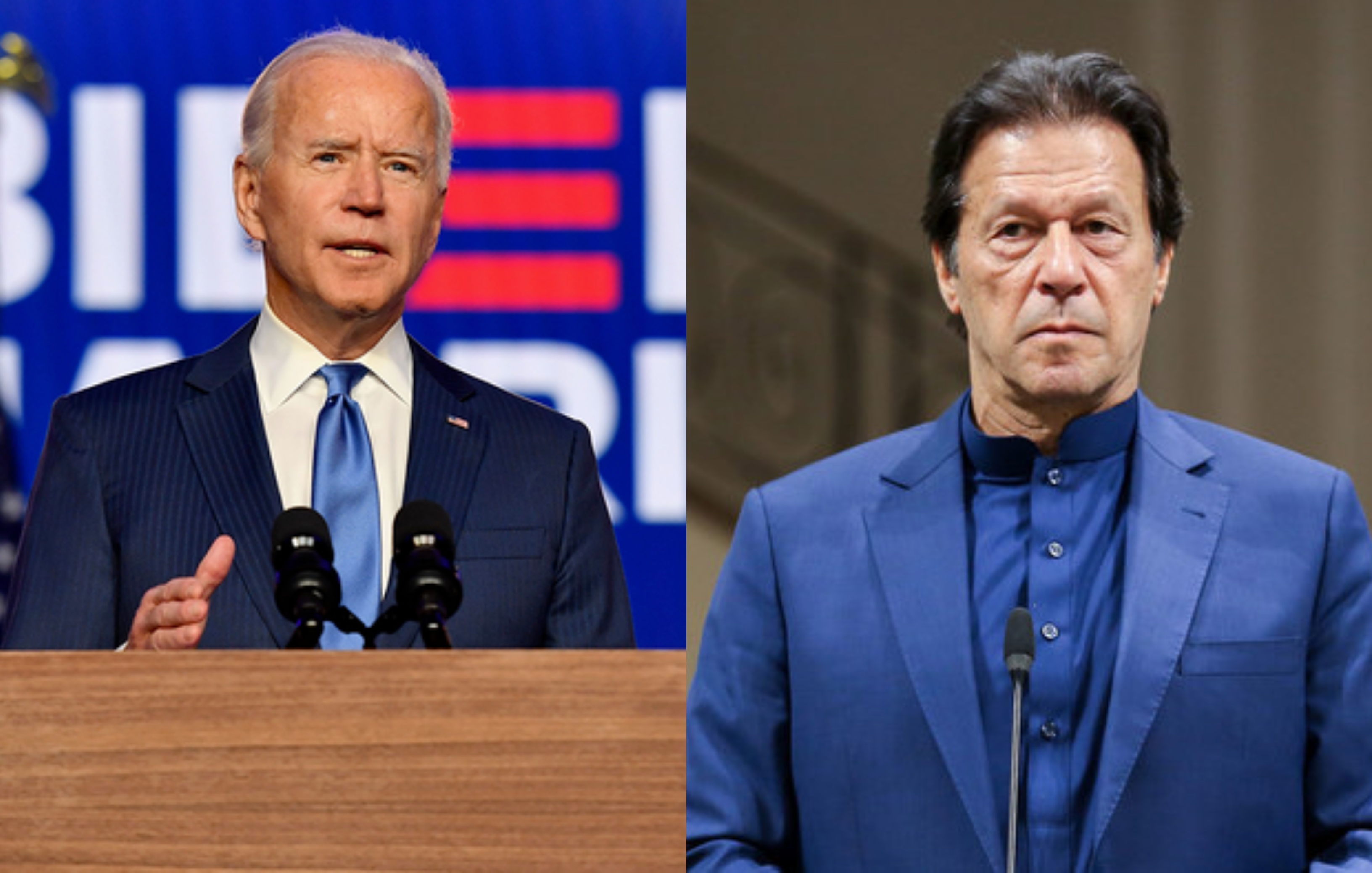 A collage of US President Joe Biden (L) and Pakistani Prime Minister Imran Khan (R).
