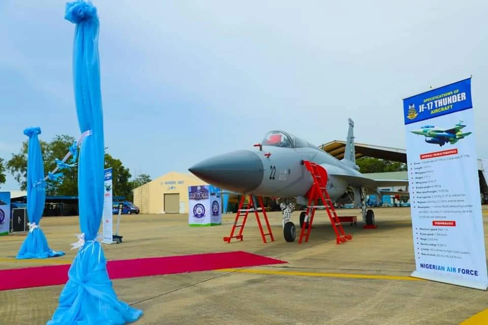 JF-17 Thunder aircraft is seen on display at Nigerian Air Force Base, Makudri on May 21, 2021. (Photo courtesy: DGPR Air Force)
