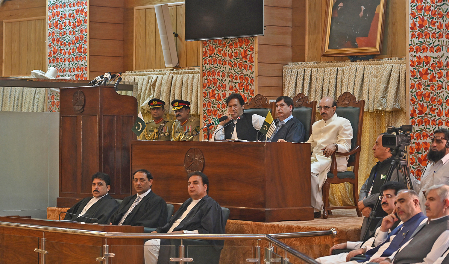 Pakistan's Prime Minister Imran Khan (C) attends the legislative assembly session in Muzaffarabad, Kashmir, on August 14, 2019. (AFP/File)
