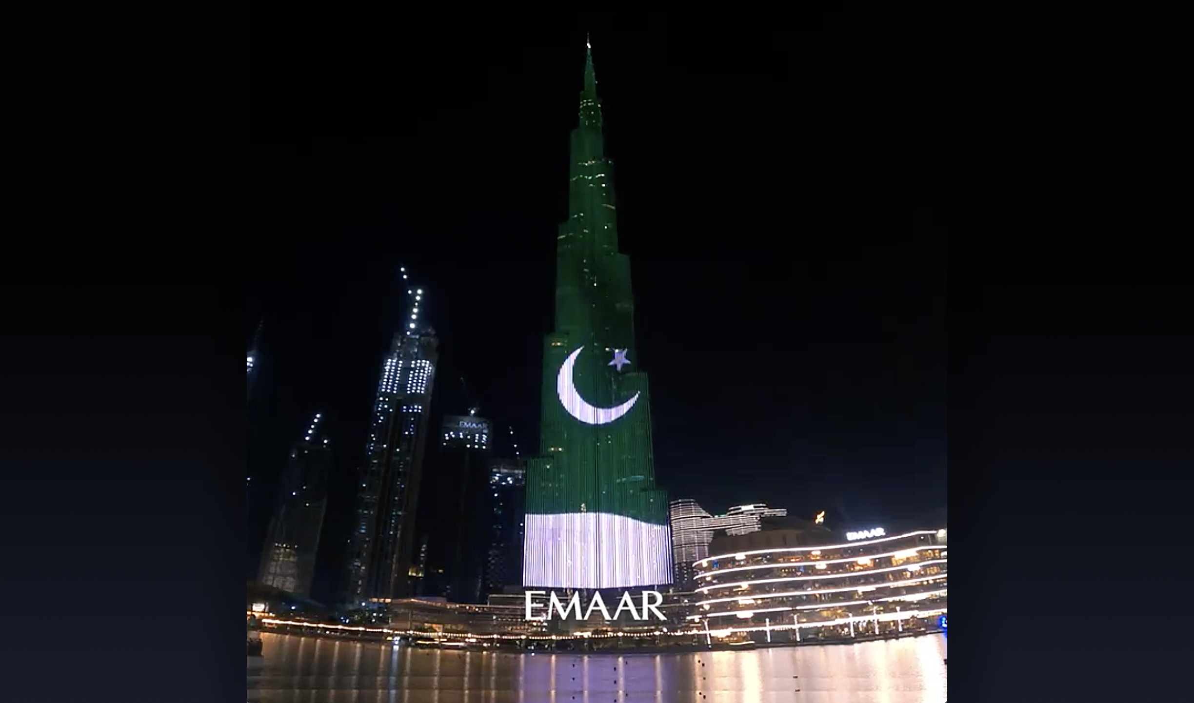 Dubai's Burj Khalifa lights up with Pakistan's national flag on August 14, 2021 to mark Pakistan's 75th Independence Day. (Photo courtesy: Burj Khalifa)