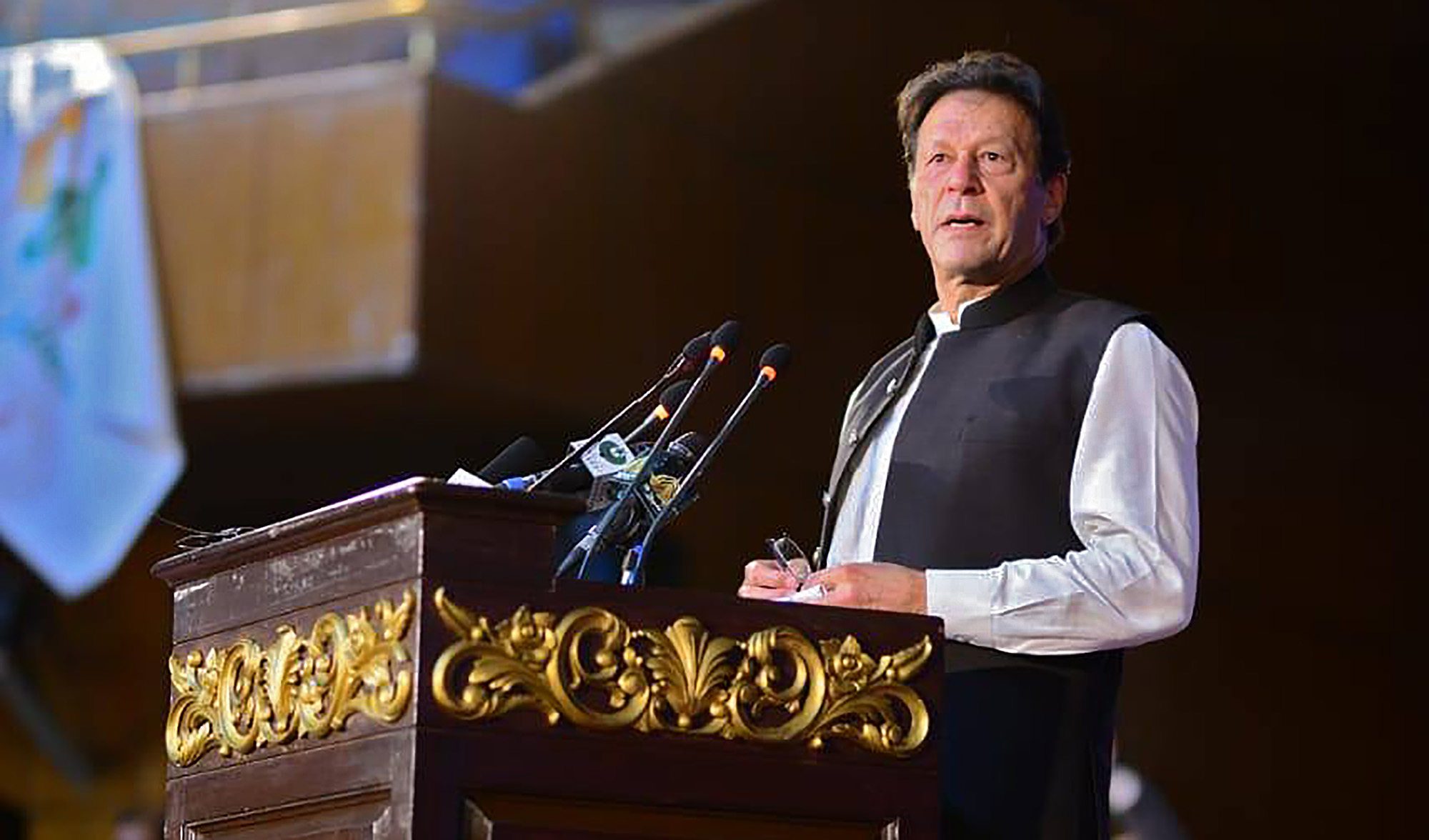 In this file photo, Pakistan Prime Minister Imran Khan addresses to the crowd at a ceremony in Islamabad, Pakistan. (Photo courtesy: PakPMO)