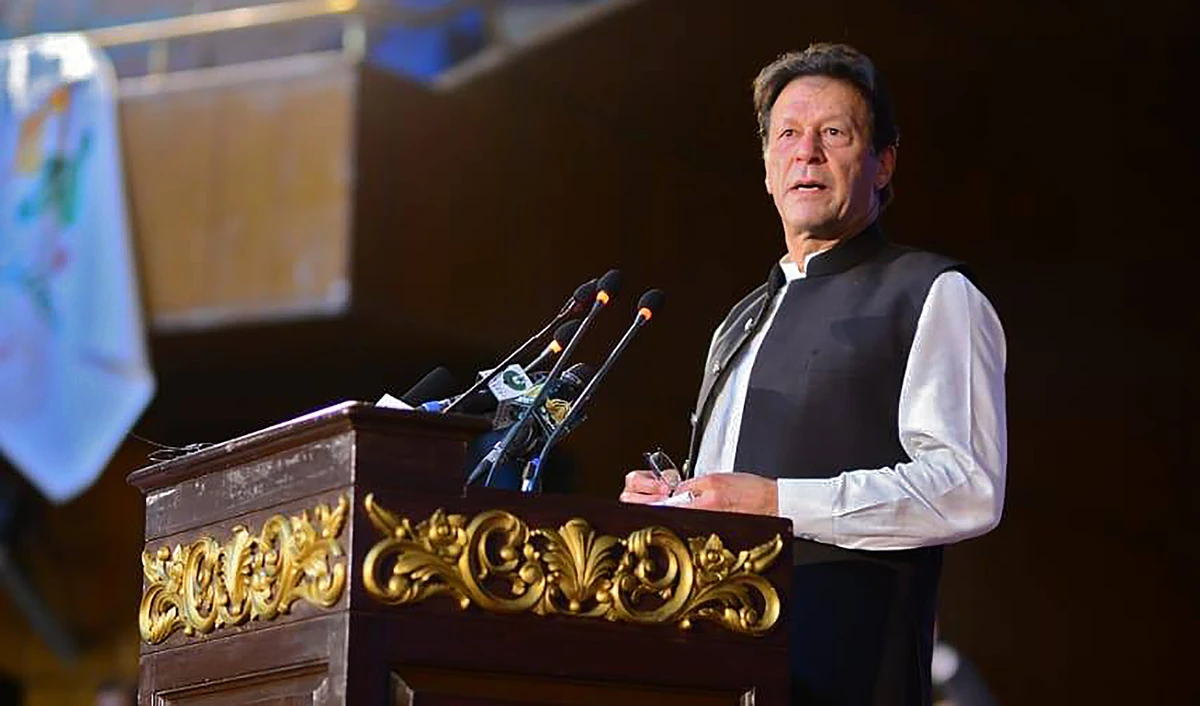 In this file photo, Pakistan Prime Minister Imran Khan addresses to the crowd at a ceremony in Islamabad, Pakistan. (Photo courtesy: PakPMO)