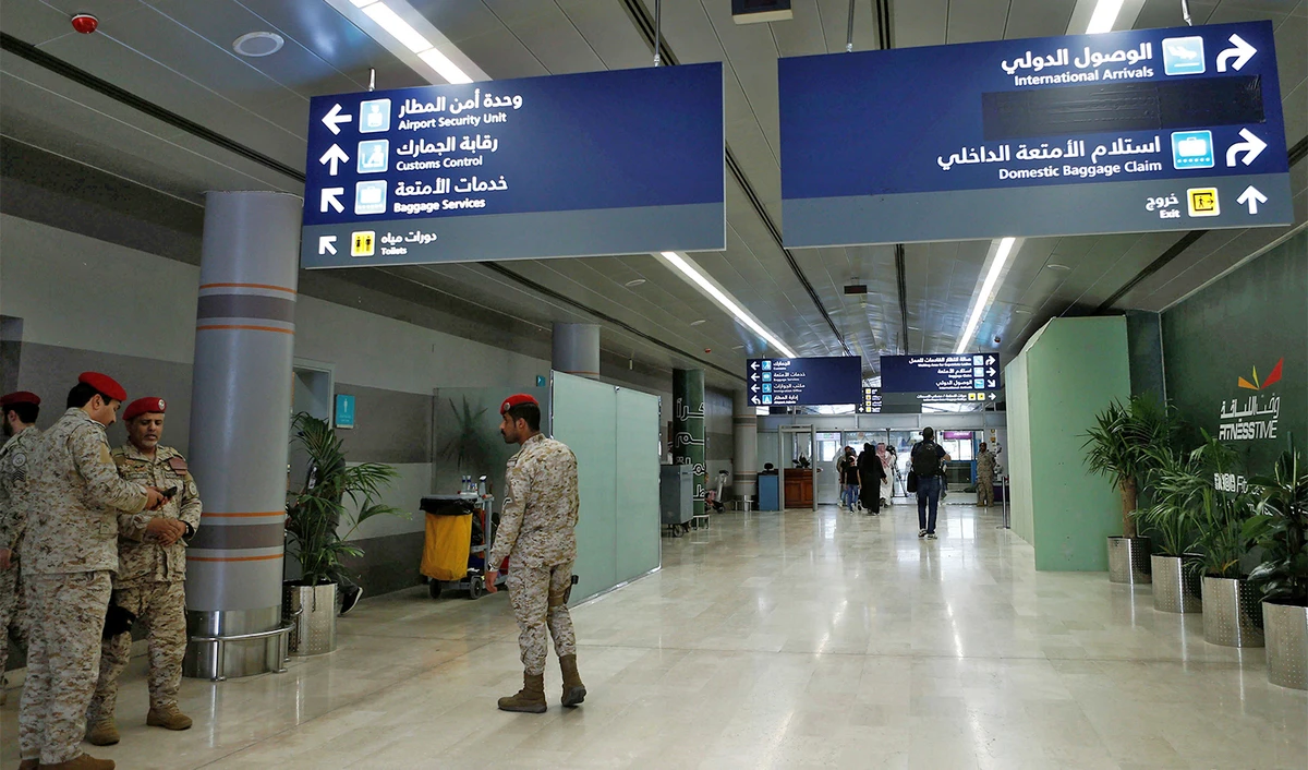 Saudi security officers are seen at Saudi Arabia's Abha airport after it was attacked by Houthi group in Abha on June 13, 2019. (REUTERS/File)