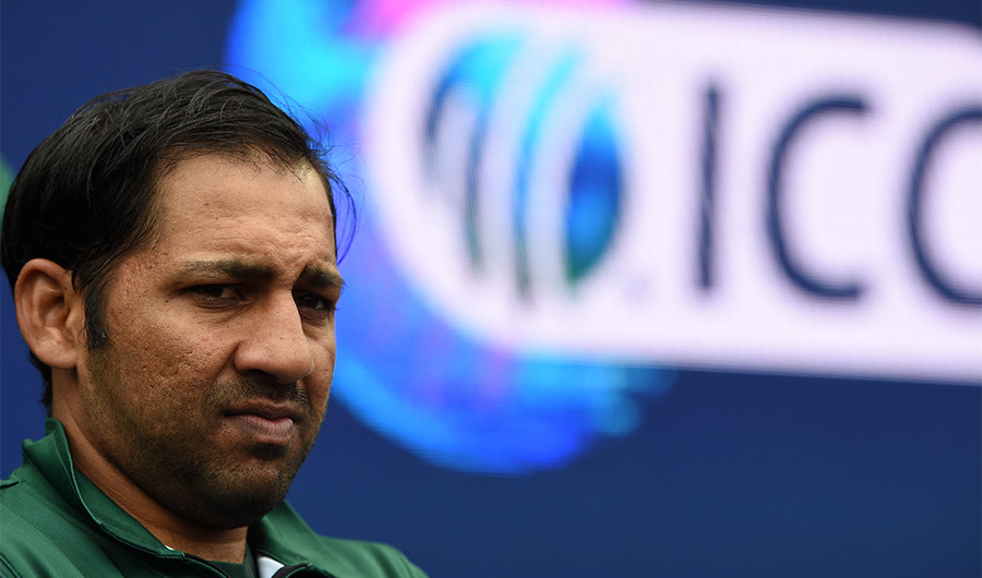Pakistani player Sarfaraz Ahmed gestures during the start of the 2019 Cricket World Cup group stage match between New Zealand and Pakistan at Edgbaston in Birmingham, central England, on June 26, 2019. (AFP/ File)