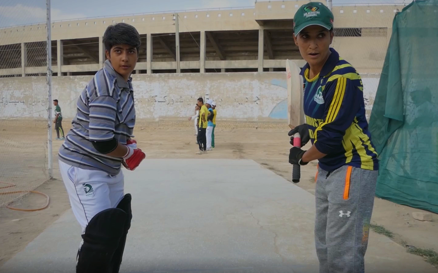 Khairun Nisa Baloch (R) during a practice session at Quetta city’s Nawab Akbar Khan Bugti Cricket Stadium on September 3, 2021. (AN Photo)