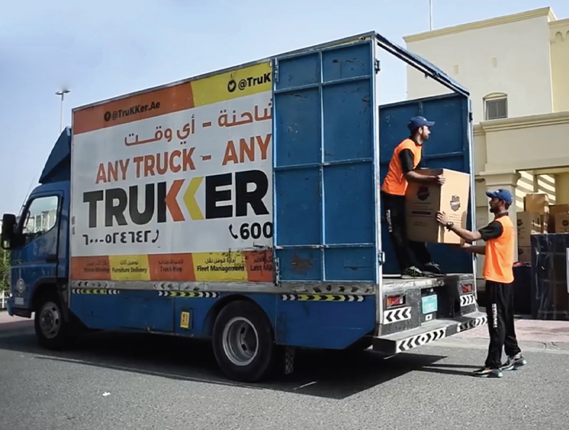 In this undated photo workers of TruKKer, a middle eastern freight network are offloading a consignment in UAE. (Photo courtesy: Trukker)