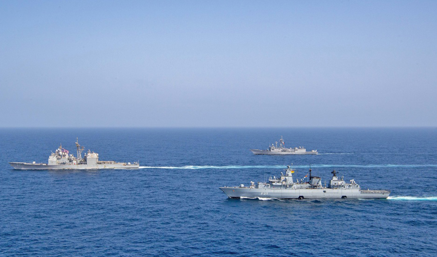 Naval ships of Pakistan, Germany and the US are pictured during the trilateral naval exercise in the Arabian Sea in September 2021. (Photo courtesy: US Consulate in Karachi, Pakistan)