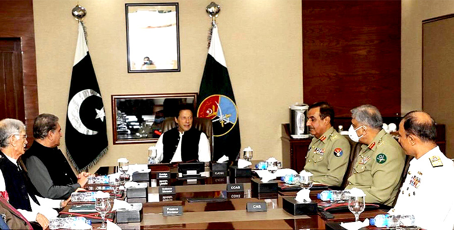 Pakistan's Prime Minister Imran Khan presides over the 25th meeting of the National Command Authority (NCA) at Strategic Plans Division Headquarters on September 8, 2021. (Photo courtesy: PID)