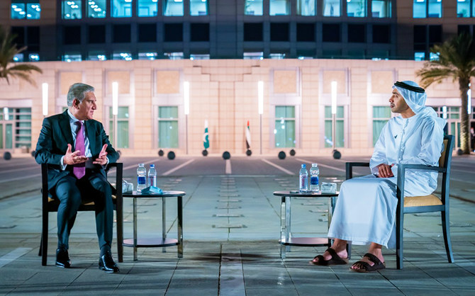 Pakistan's Foreign Minister, Shah Mahmood Qureshi (left) meets UAE's Minister of Foreign Affairs and International Cooperation, Sheikh Abdullah bin Zayed Al Nahyan in Abu Dhabi on April 19, 2021. (Photo courtesy: WAM/File)