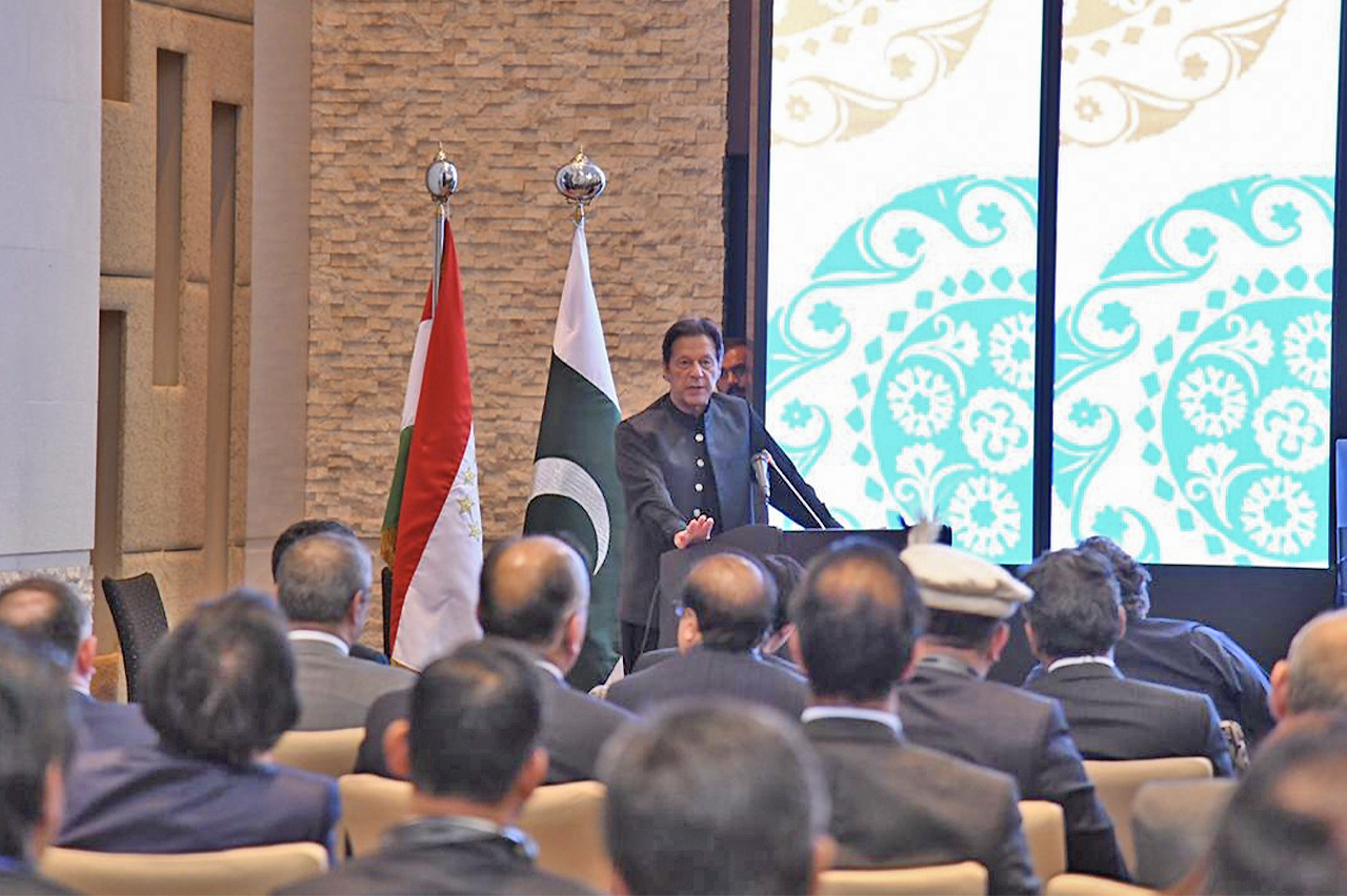 Pakistan Prime Minister Imran Khan address Pakistan-Tajikistan Business Forum in Dushanbe, Tajikistan, on September 16, 2021. (Photo courtesy: Imran Khan Official)