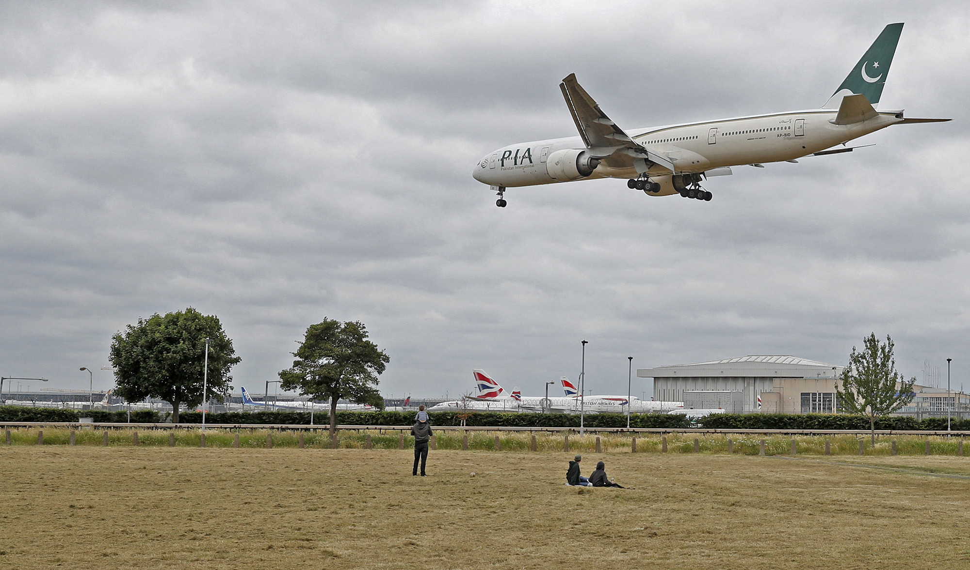 A Pakistan International Airlines Boeing 777 comes in to land at Heathrow airport in west London on June 8, 2020. (AFP/File)