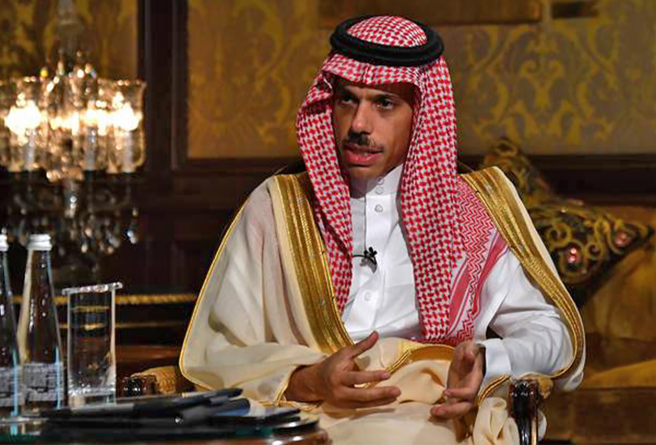 Saudi foreign minister, Prince Faisal bin Farhan gestures during an interview to Indian newspaper, The Hindu, in New Dehli, India, on September 19, 2021. (Photo courtesy: The Hindu)
