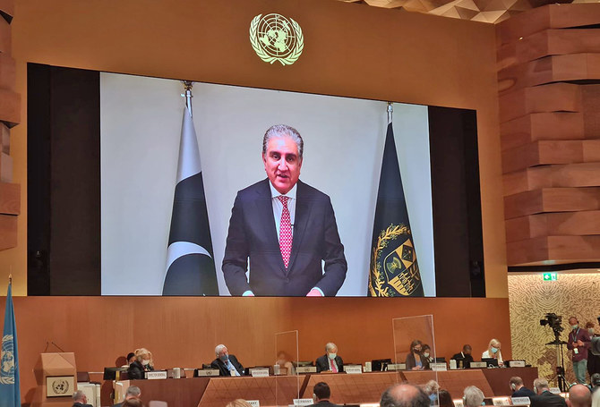 Pakistan's Foreign Minister Shah Mahmood Qureshi addresses UN virtually from Islamabad on September 13, 2021. (Photo courtesy: @appcsocialmedia/Twitter)