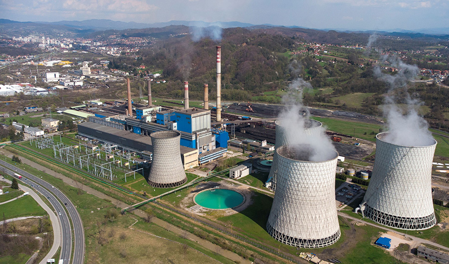 Aerial view of the thermal power plant in Tuzla, Bosnia and Herzegovina April 21, 2021. (REUTERS)