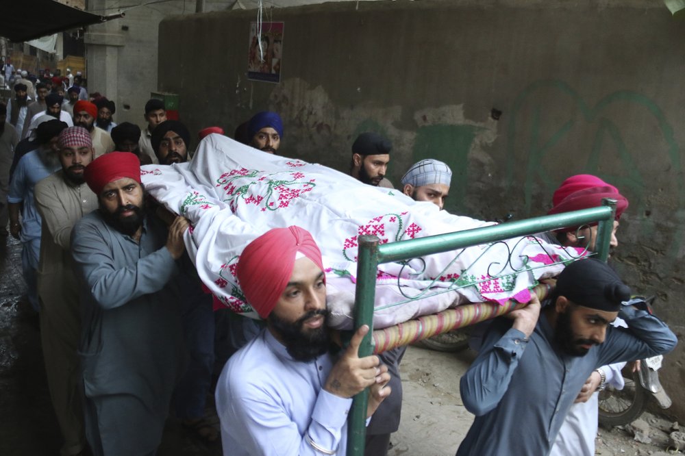 In this photo taken on Tuesday, May 29, 2018, people attend the funeral of Charanjit Singh who was a well-known member of the country's minority Sikh community and an outspoken critic of the Taliban, in Peshawar, Pakistan. (AP/ File)