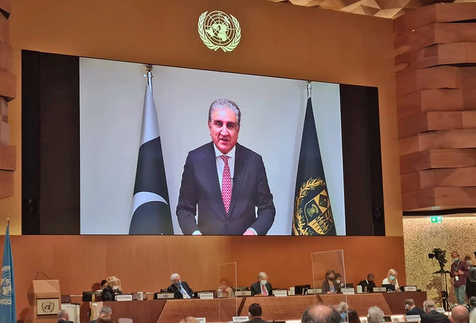 Pakistan's Foreign Minister Shah Mahmood Qureshi addresses UN virtually from Islamabad on September 13, 2021. (Photo courtesy: @appcsocialmedia/Twitter)