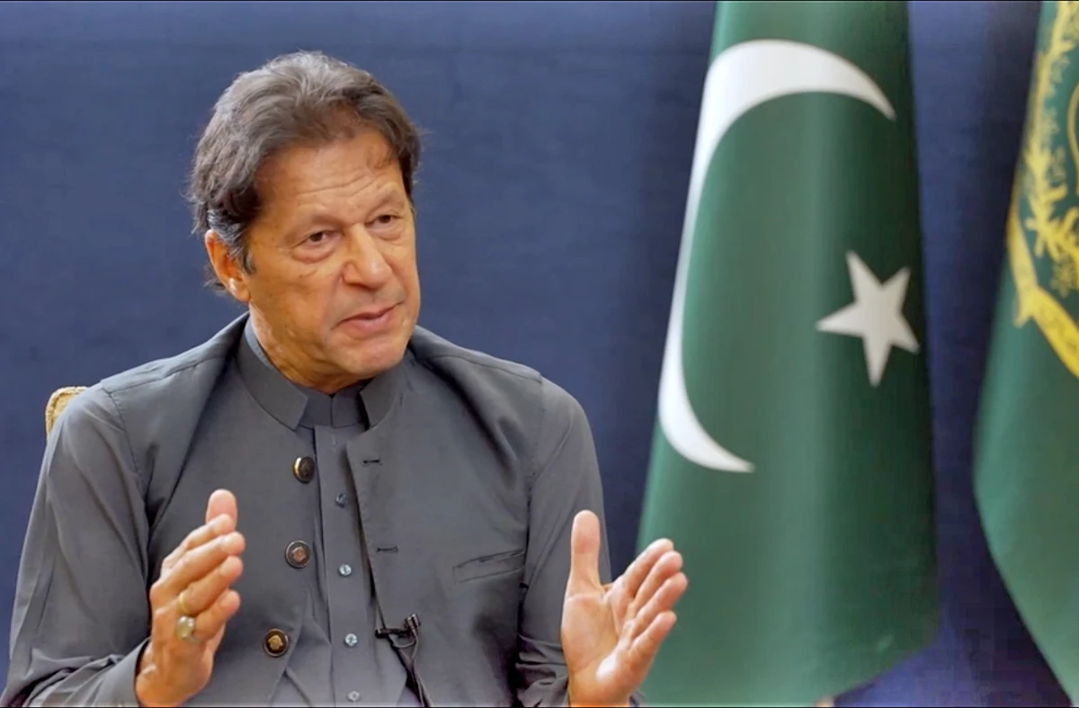 Pakistan Prime Minister, Imran Khan gestures during his interview to BBC in Islamabad, Pakistan, on September 21, 2021. (Screen grab from BBC interview video)