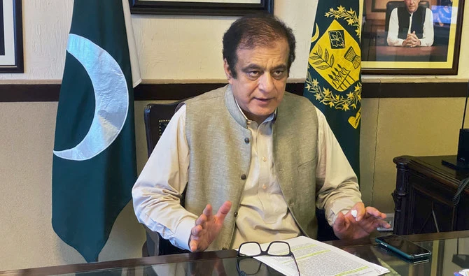 Pakistan’s Minister for Science and Technology Senator Shibli Faraz during an exclusive interview to Arab News in Islamabad on May 14, 2020. (AN photo)
