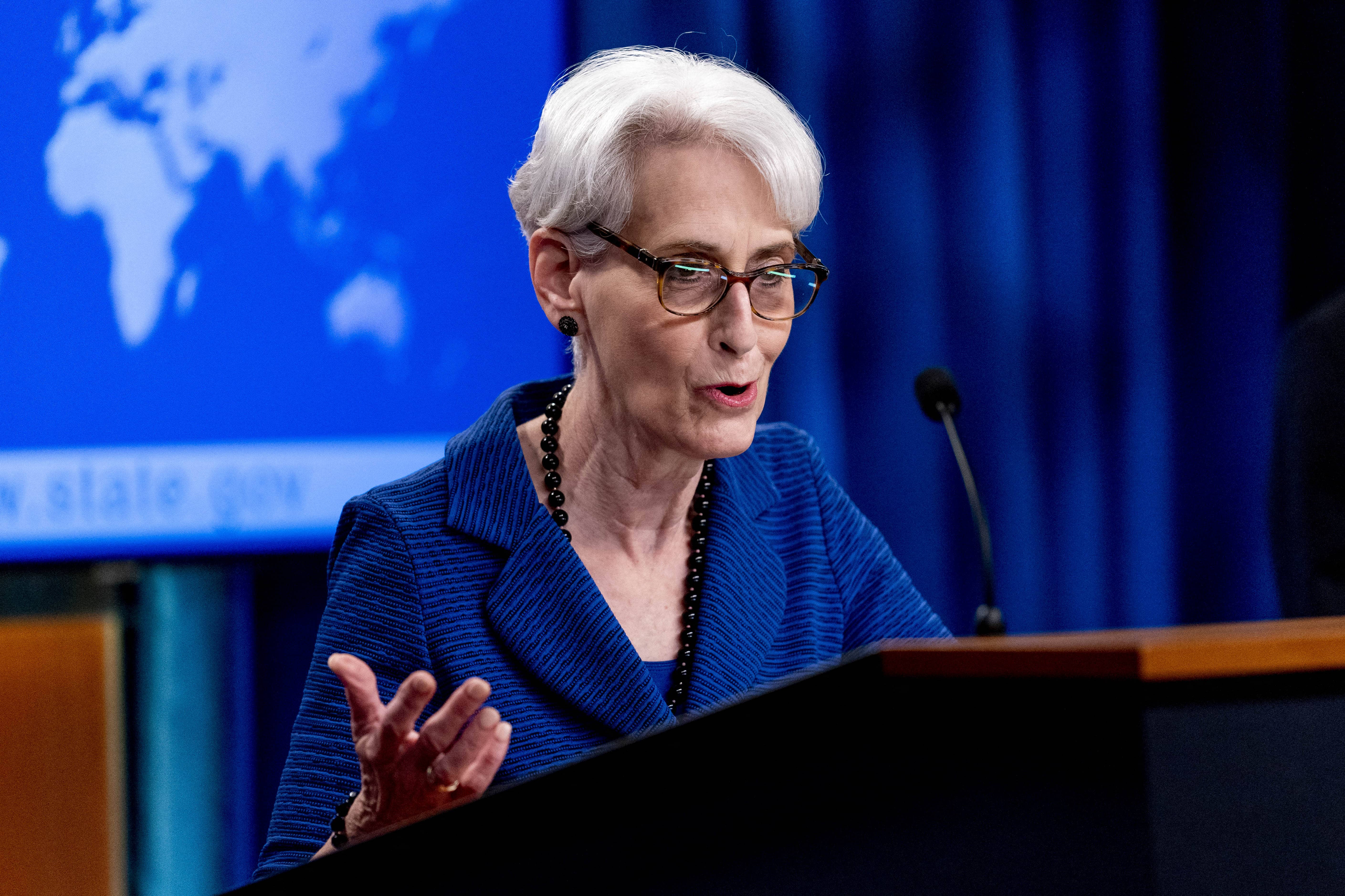 US Deputy Secretary of State Wendy Sherman speaks on the situation in Afghanistan at the State Department in Washington, DC, on August 18, 2021. (AFP)