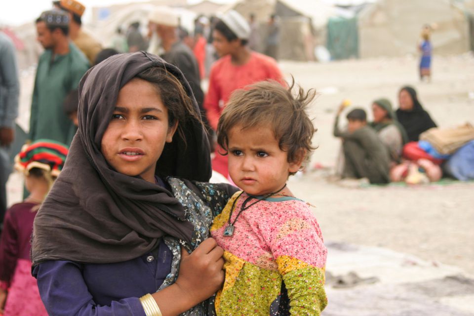 Siblings who arrived from Afghanistan with their families are seen at their makeshift tents as they take refuge near a railway station in Chaman, Pakistan September 1, 2021. (REUTERS)