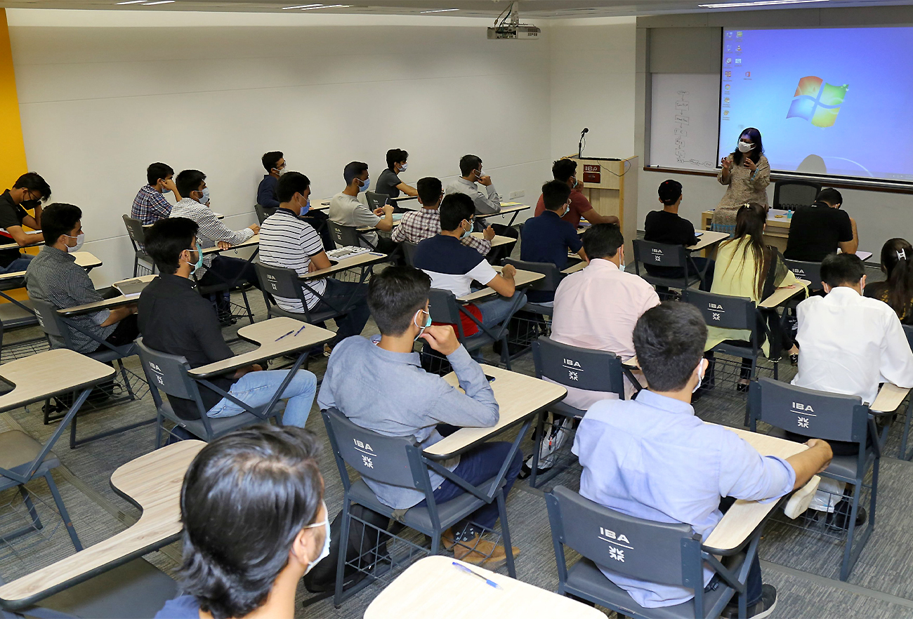 Students attend a lecture at IBA university, Karachi, Pakistan, on February 17, 2021. (Photo courtesy: @ibakarachi/Twitter)