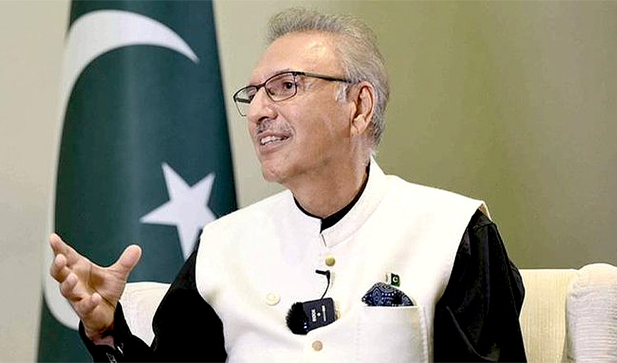 Pakistan President Arif Alvi gestures during an interview with UAE’s state news agency WAM in UAE on October 10, 2021. (WAM)
