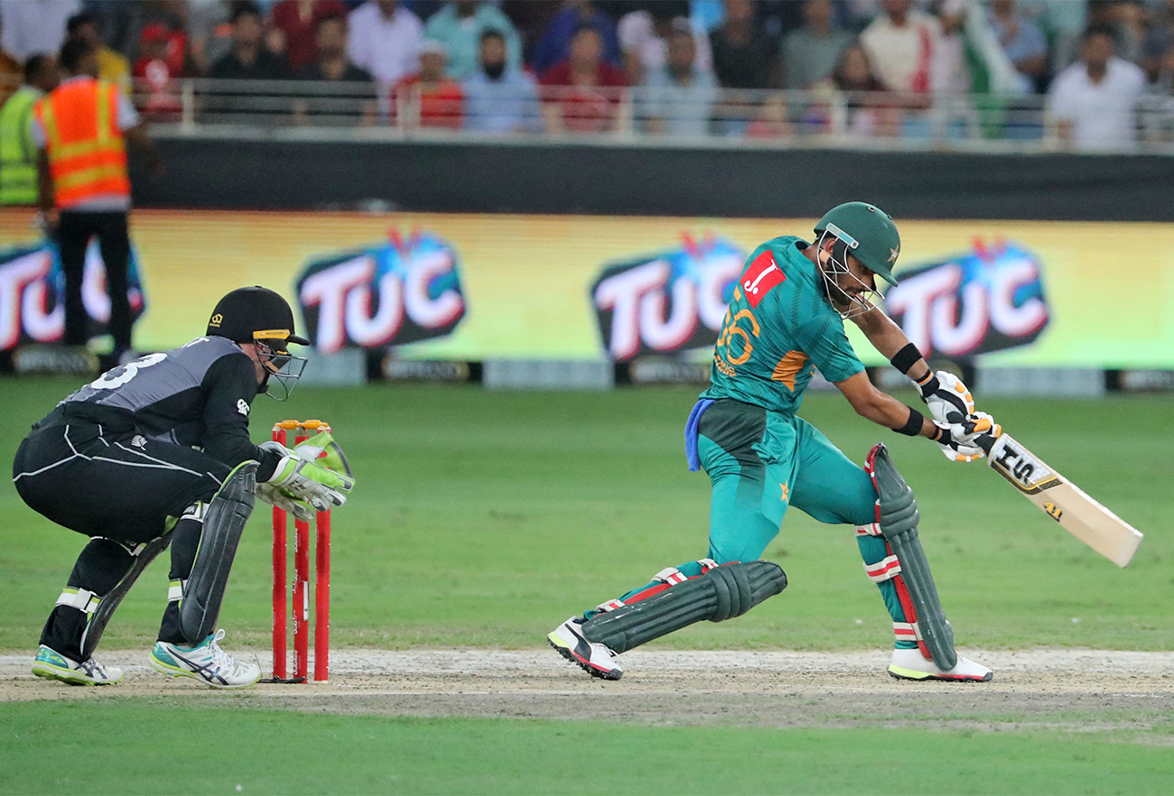 Pakistan cricketer Babar Azam plays a shot during T20 cricket match between Pakistan and New Zealand at the Dubai Cricket Stadium in Dubai on November 2, 2018. (AFP/File)