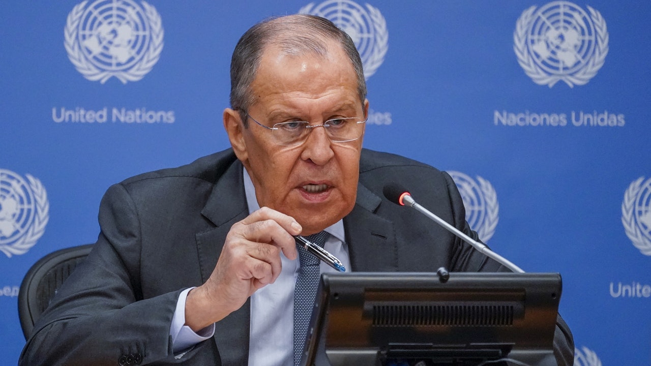 Russian Foreign Minister Sergey Lavrov speaks to reporters during a news conference during 76th session of the United Nations General Assembly, at UN headquarters, on September 25, 2021. (AP/File)