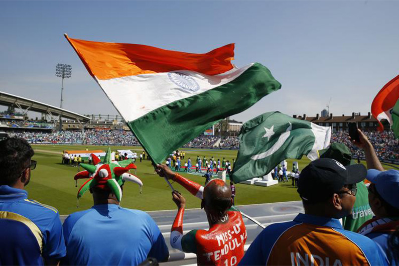 Spectators wave flags on Pakistan and India during ICC Champions Trophy Final in The Oval ground, Britain on June 18, 2017. (REUTERS)