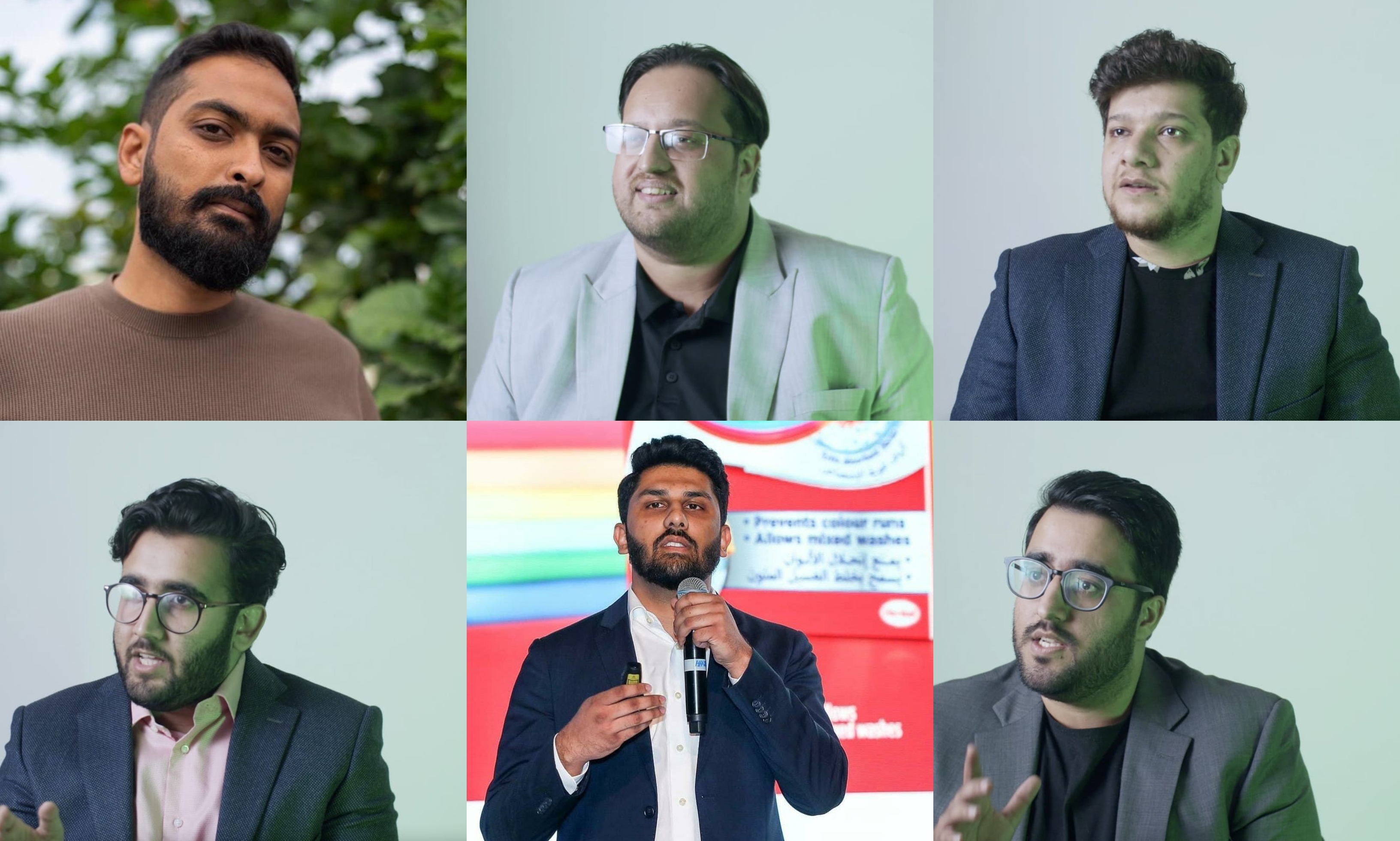 This photo collage shows six Pakistani sports fans turned cricket commentators for digital platform, Change of Pace. (Photo courtesy: Change of Pace)