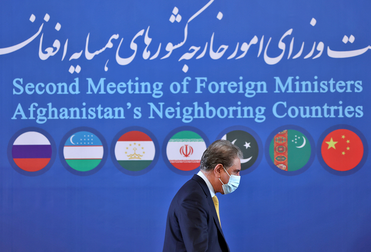 Pakistan Foreign Minister Shah Mahmood Qureshi attends the second meeting of Foreign Ministers of Afghanistan's Neighbouring Countries in Tehran, Iran, on October 27, 2021. (REUTERS)