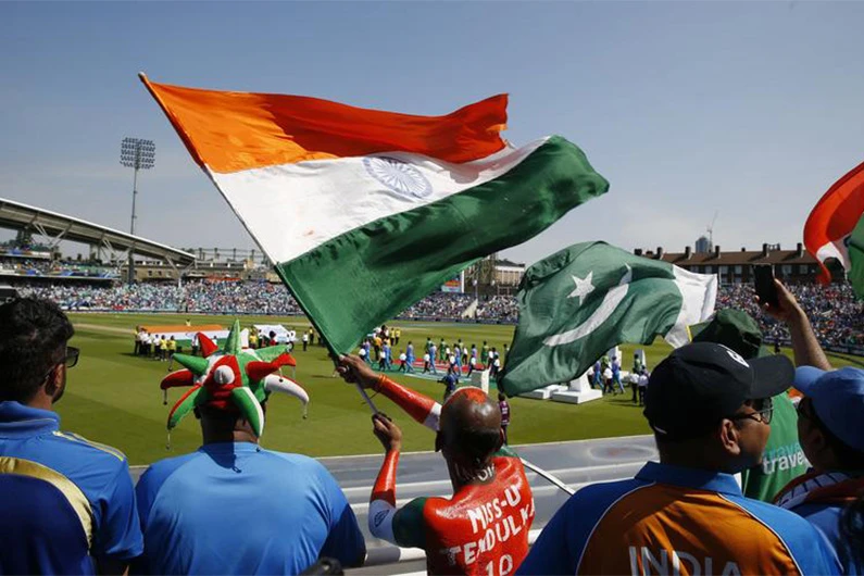 Spectators wave flags on Pakistan and India during ICC Champions Trophy Final in The Oval ground, Britain on June 18, 2017. (REUTERS)