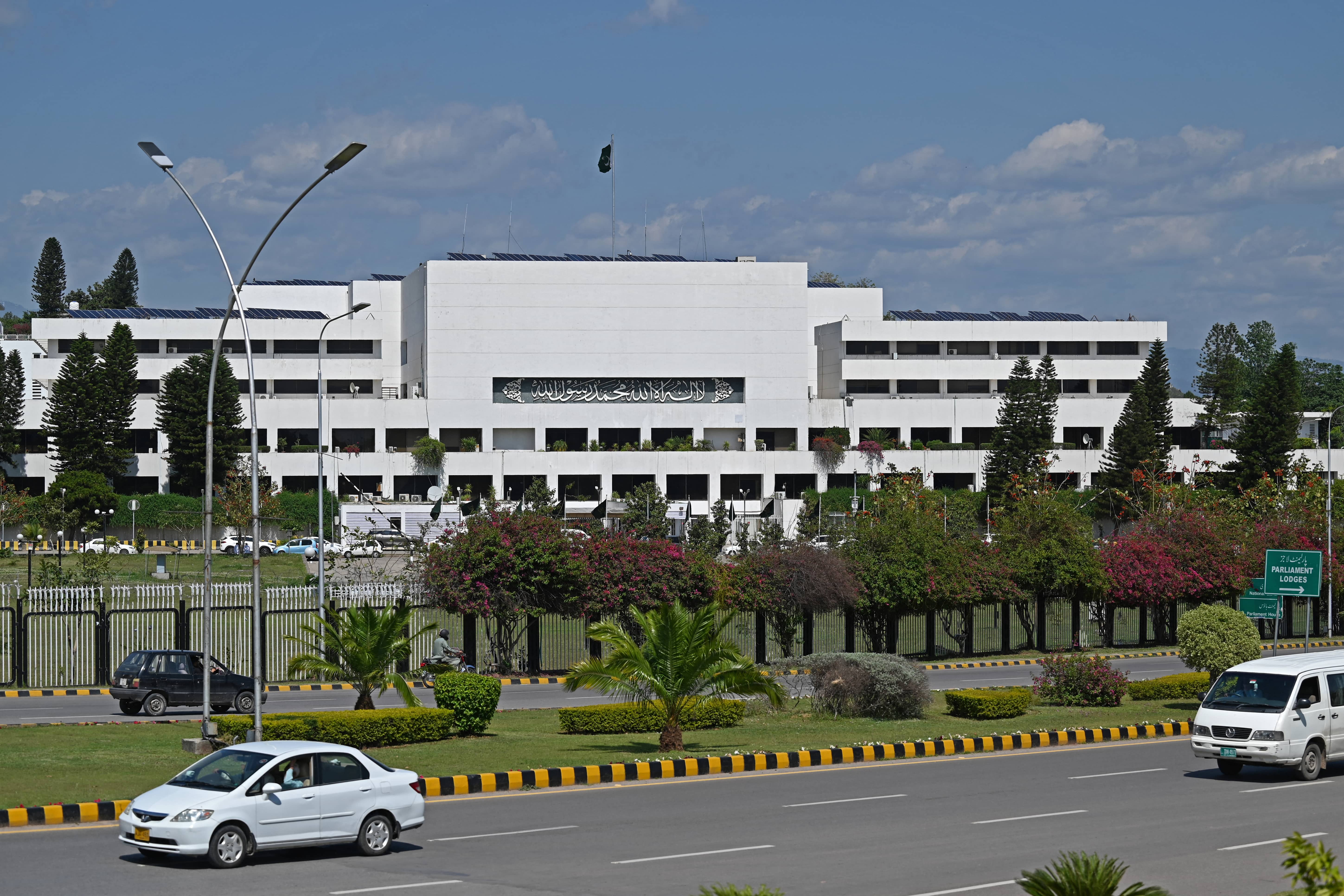 A general view of the Parliament House is pictured in Islamabad on April 23, 2021. (AFP)