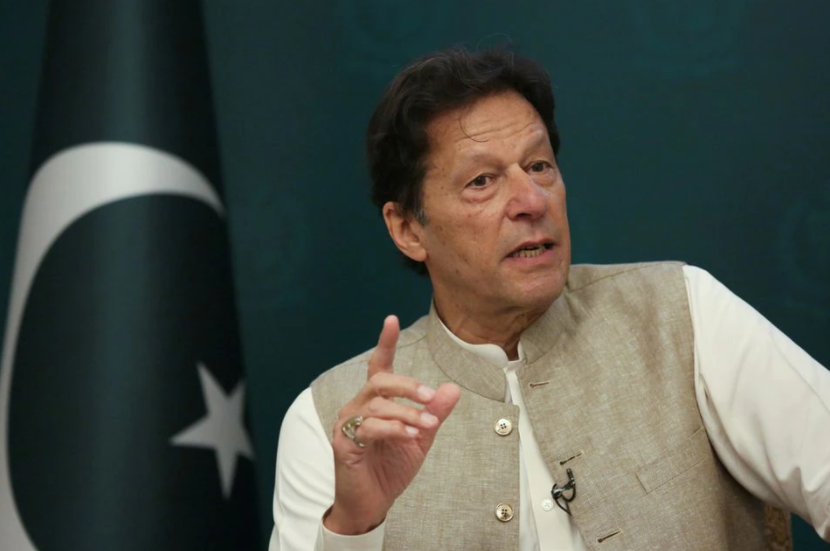 Pakistan's Prime Minister Imran Khan speaks during an interview with Reuters in Islamabad, Pakistan June 4, 2021. (REUTERS)