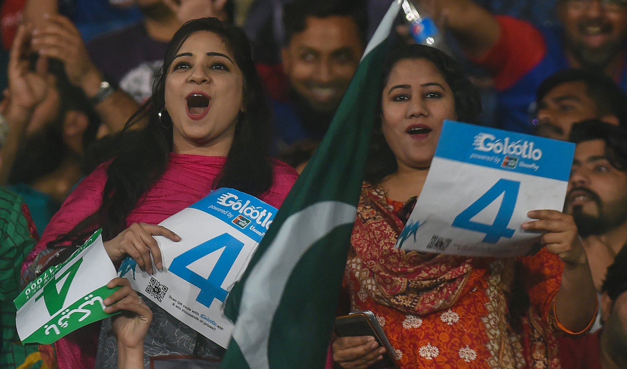 Pakistani cricket fans shout slogans during a Pakistan Super League match in Karachi, Pakistan on March 10, 2019. (AFP/File)