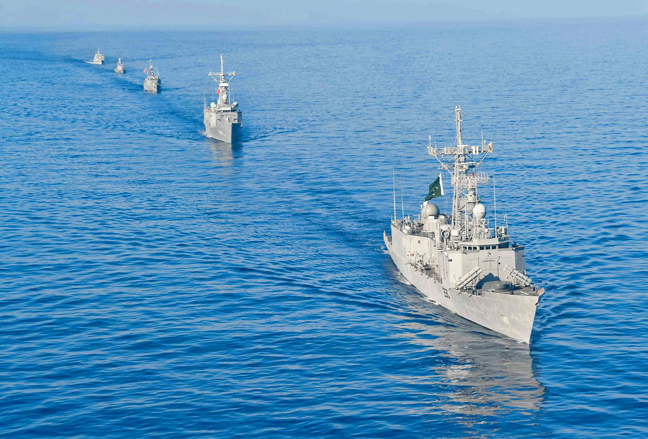 The file photo shows Pakistan Navy's vessel Alamgir (F-260) taking part in an international naval military exercises on November 07, 2021. (Photo courtesy: Social media)