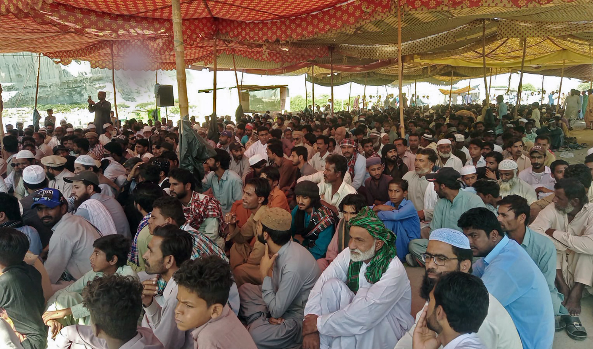 Fishermen and local residents of Gwadar, Pakistan, stage a sit-in on Wednesday, November 17, 2021, demanding an end to illegal trawling in the Arabian Sea. (Photo courtesy: Muhammad Sadaqat)