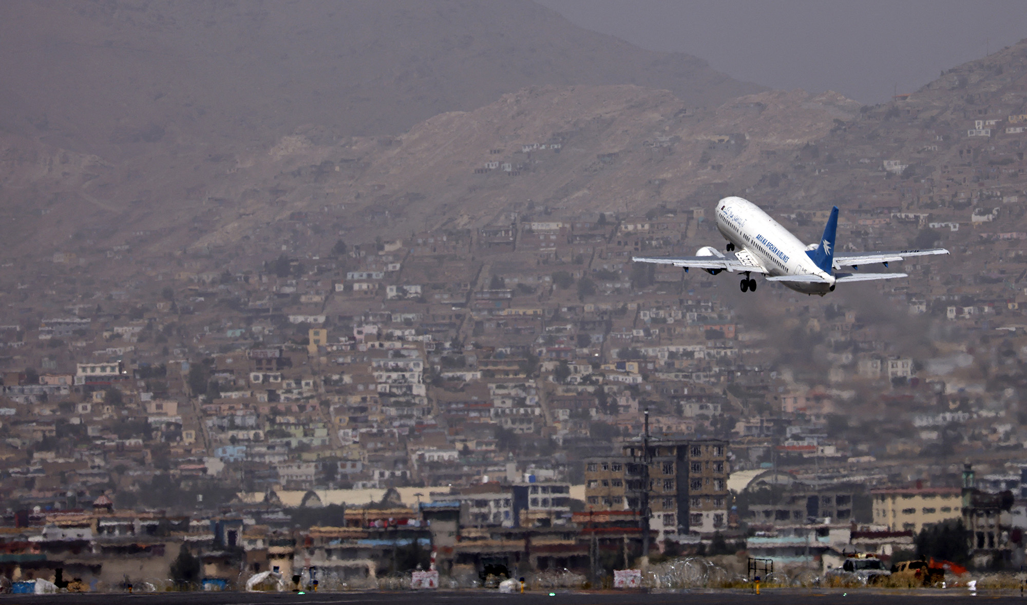 An Ariana Afghan Airlines aircraft takes off from the airport in Kabul, Afghanistan, on September 11, 2021. (AFP/File)