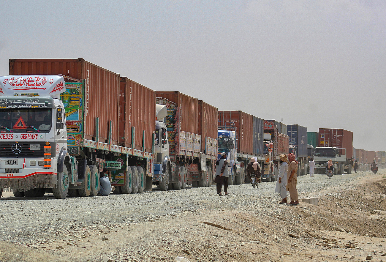 Container trucks are queued up to enter Afghanistan at the Pakistan's border town of Chaman on August 29, 2021. (AFP/File)