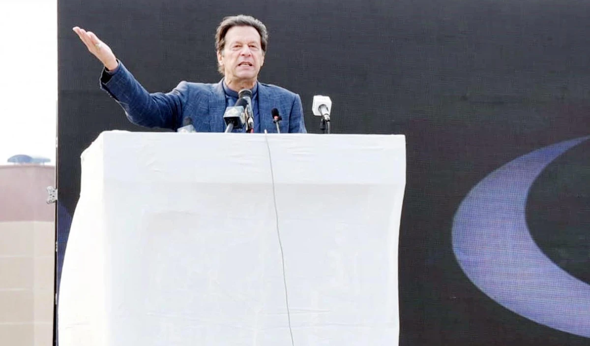 Prime Minister Imran Khan addressing a public gathering in Attock, Pakistan, on November 5, 2021. (PID Photo)