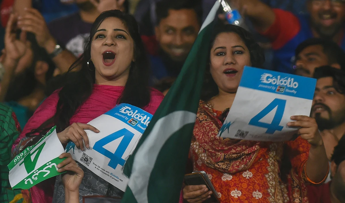 Pakistani cricket fans shout slogans during a Pakistan Super League match in Karachi, Pakistan on March 10, 2019. (AFP/File)