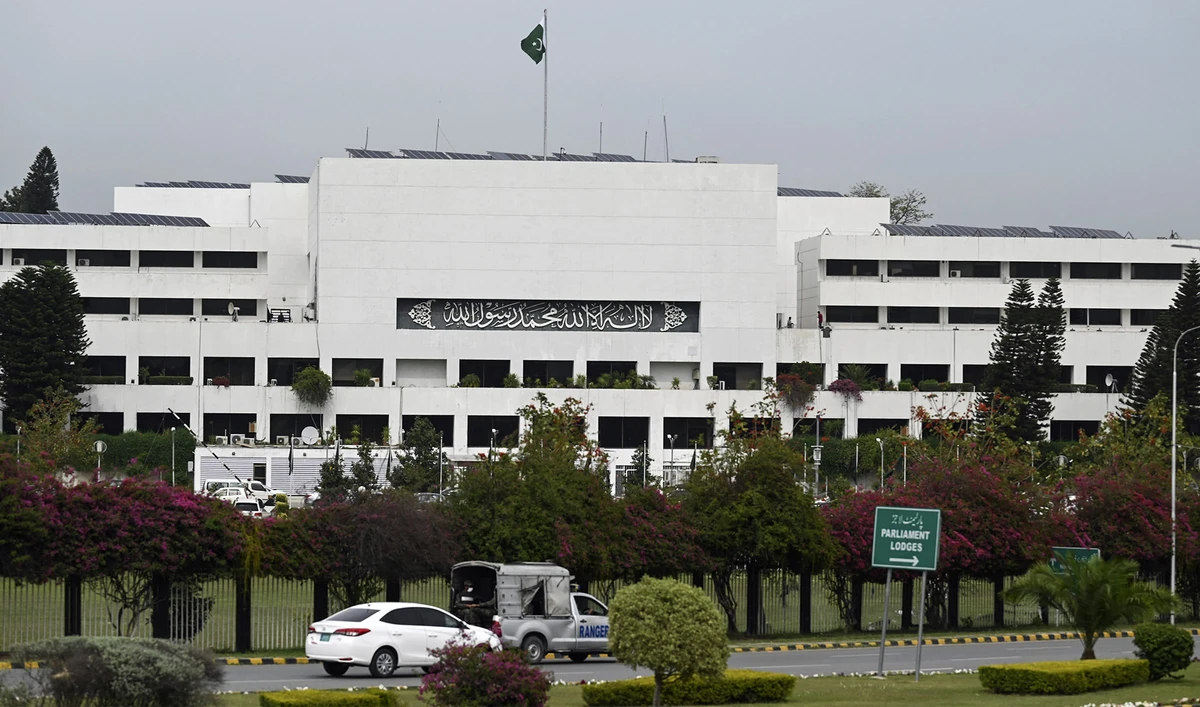 This photograph taken on April 20, 2020 shows a general view of Parliament House in Islamabad, Pakistan. (AFP/File)