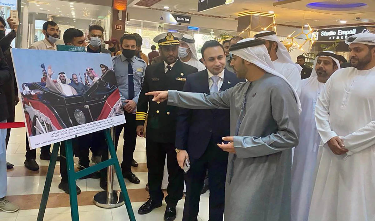 Photograph of a photo exhibition to mark 50 years of diplomatic relations between Pakistan and the UAE in Islamabad on November 30, 2021. (AN Photo)